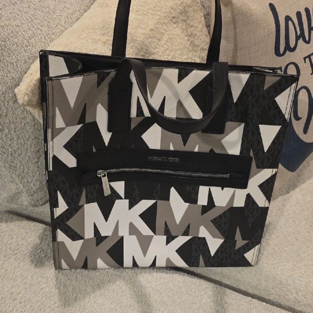 Michael Kors Black, White & Gray MK Logo Tote